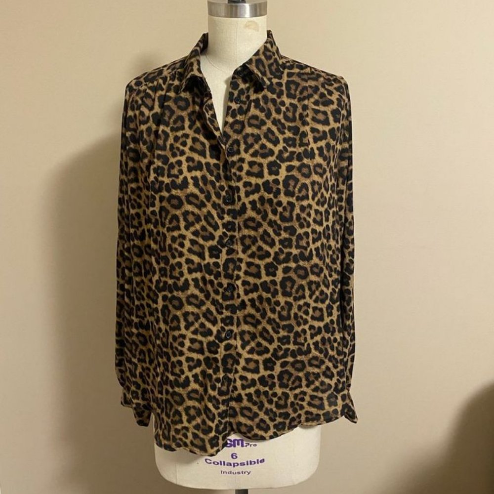 H&M Long-sleeved Blouse Brown/leopard print